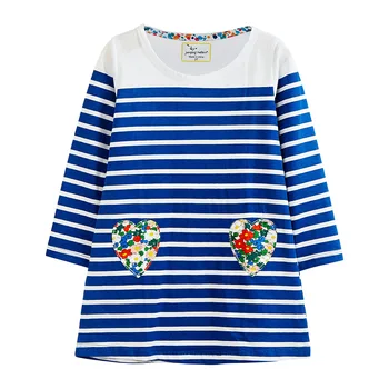 

Girls Dress with flower Applique Long Sleeve Princess Dress autumn Kids Party Dresses Baby Girl striped Clothes