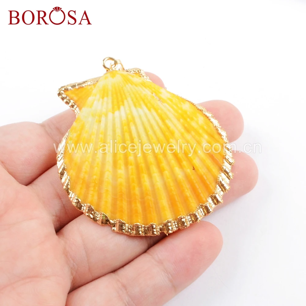 BOROSA 10 шт. Новый Золотой/Серебряный цвет Радужный натуральный гребешок кулон
