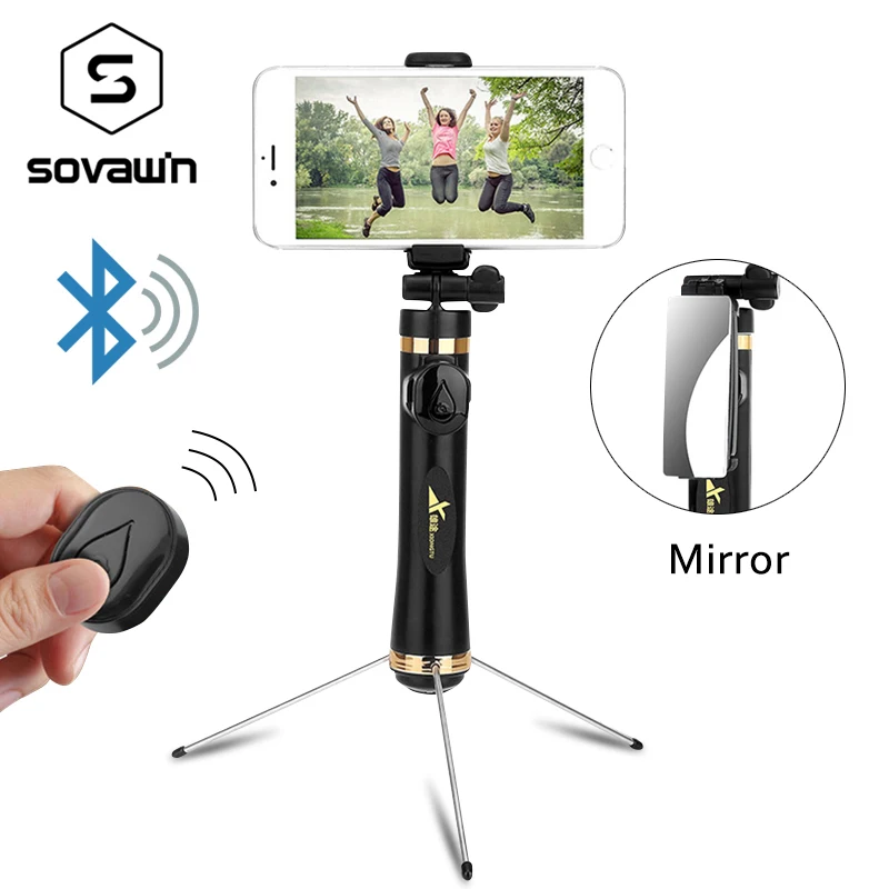 

Bluetooth Selfie Stick Mirror Tripod Folding For GoPro Extendable Monopod Universal for Iphone Android Smartphone With Remote
