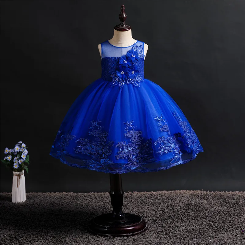 Платья для девочек с кружевной аппликацией и вышивкой; платье принцессы на свадьбу для выступлений; вечерний костюм для девочек на День рождения; платье для малышей; BH-1026 - Цвет: blue
