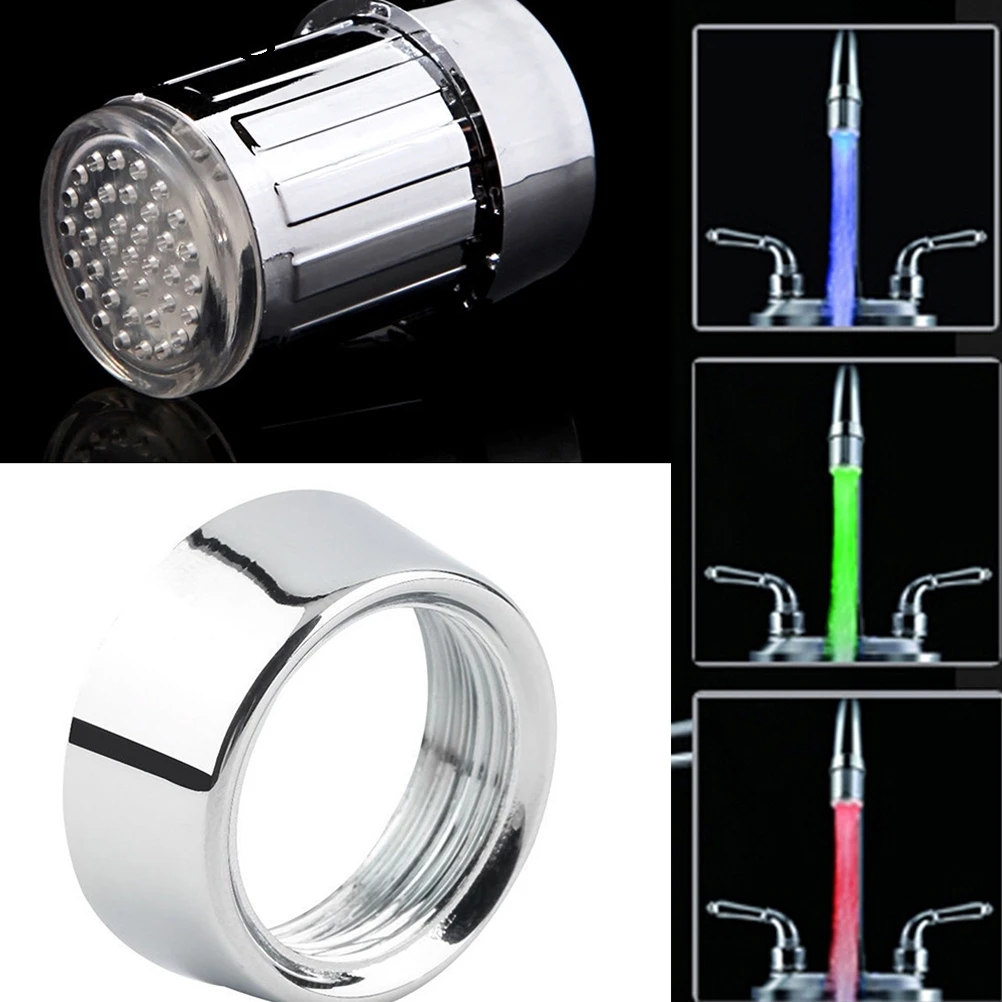 

Temperature Sensor Water Faucet Glow Shower Left Screw with Converter 3 Color LED Light Change Faucet Shower Water Tap