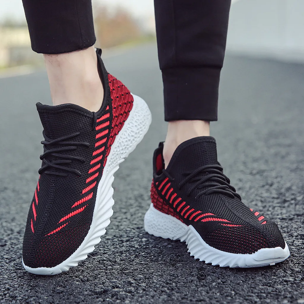

2019 Summer Men's Shoes Flying Woven Breathable Male Sneakers Mixed Colors Lace Up Men Casual Flat Shoes Single Shoes