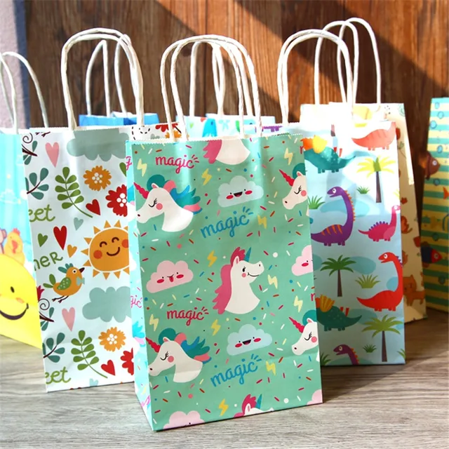 Us 4 55 20 Off Omilut 4pcs Kraft Paper Bag Candy Hand Wedding Decorationunicorn Party Dinosaur Hy Birthday Supplies In