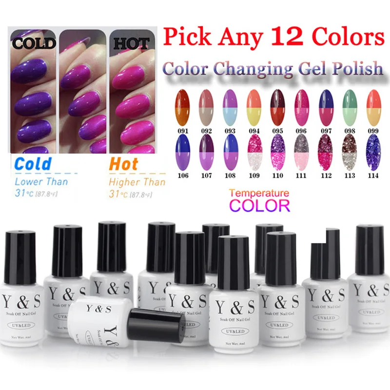 

Y&S Pick Any 12 Colors Nail Gel Temperature Changing Color UV Gel Polish 205 Colors 8ml Hot Sale Nail Gel Varnish