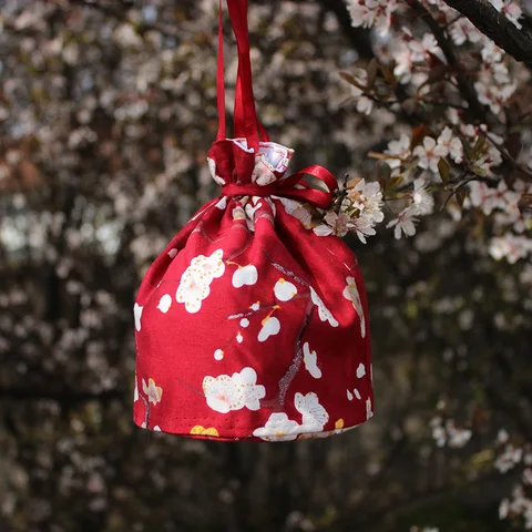 Bolsa de Mão Bolsas de Cordão Estilo Japonês Clássico Feminina Palácio Bolsala Portátil Vintage Kimono Bolsa Elegante