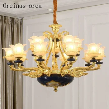 

European style alloy garden painting dark blue chandelier French luxury originality Mediterranean copper chandelier