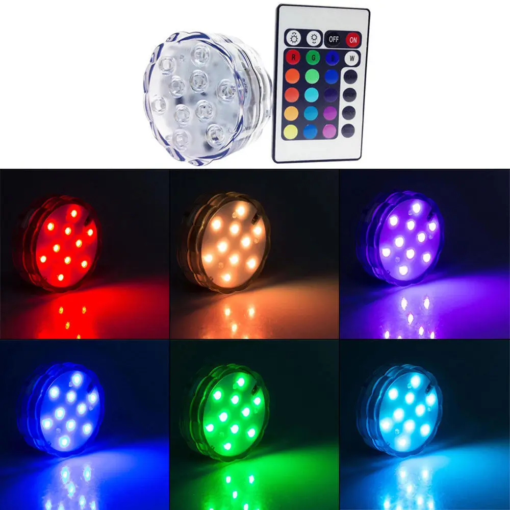 10 Led RGB погружной светильник с дистанционным управлением, на батарейках, подводный Ночной светильник, ваза, чаша, для улицы, для сада, вечерние, украшения - Испускаемый цвет: changeable