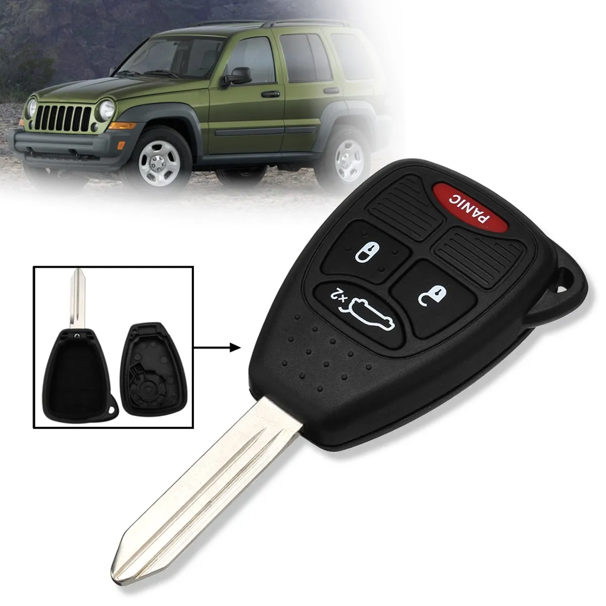 

4 Buttons Open Lock Trunk Panic Car Remote Key Fob Case Shell Replacement For Jeep Liberty 2005 2006 2007