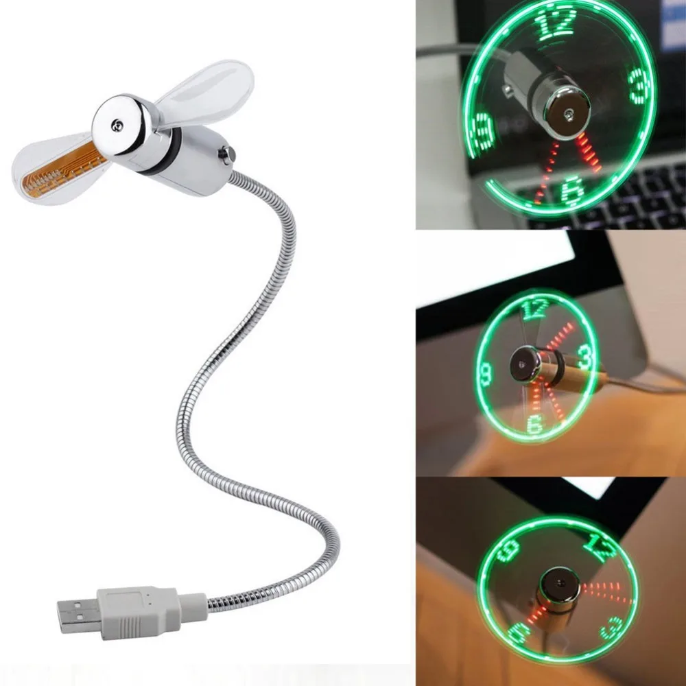 Новый Прочный Регулируемый USB Гаджет Мини Гибкие СВЕТОДИОДНЫЕ Свет USB вентилятор Часы Настольные Часы Прикольный Гаджет Дисплей Времени Высокого качество - изображение