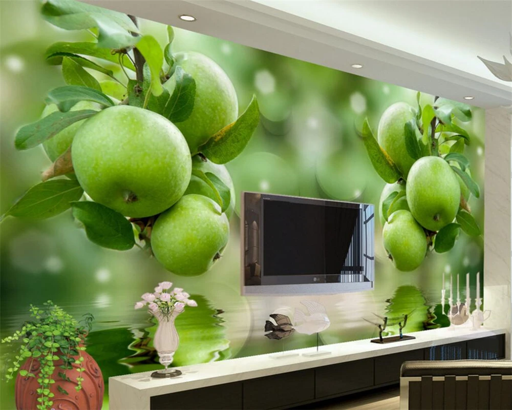 Beibehang photo wall mural 3d wallpaper Midsummer green fruit water reflection background fashion wall decoration 3d wallpaper