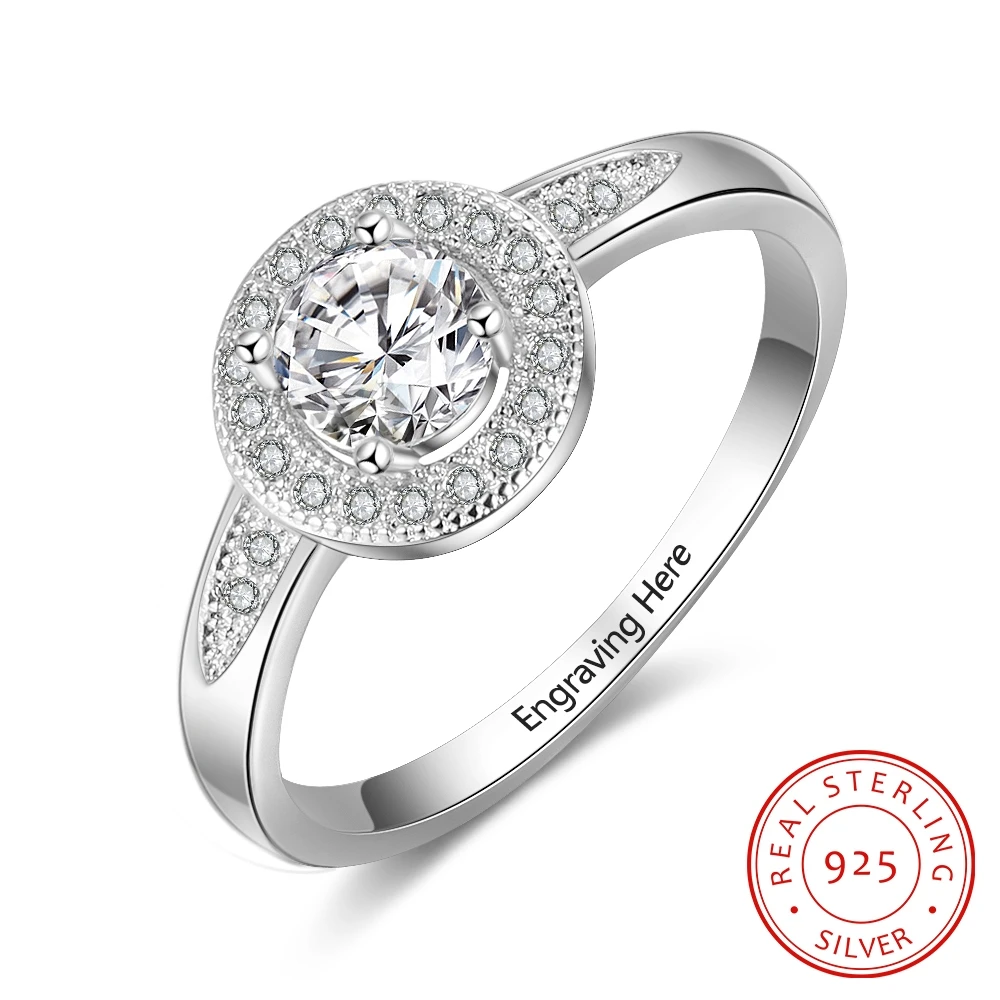Personalized Solitaire Cubic Zirconia Promise Rings 925 Sterling Silver Engagement Wedding Rings for Women (RI103759)