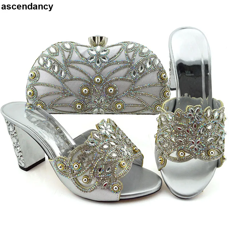 

New Fashion Plus Size Shoes Women Heel Italian Shoes with Matching Bag for Wedding Italy Nigerian Women Wedding Pumps with Purse