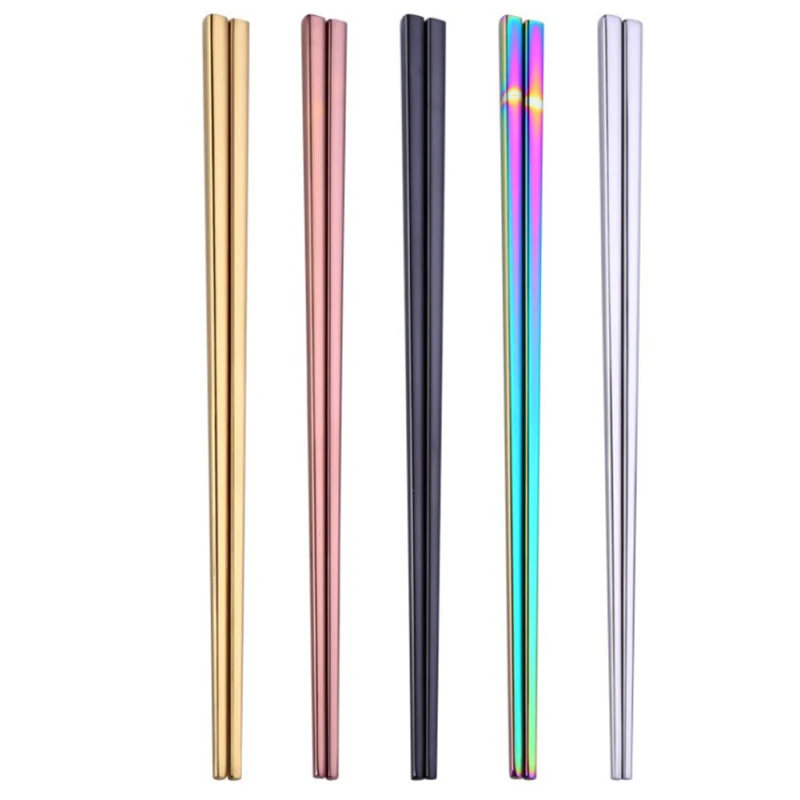 

1 Pair High Quality Chopsticks Colorful Reusable Chopsticks Length 23cm Dishware Stainless Steel Antiskid Household Tableware
