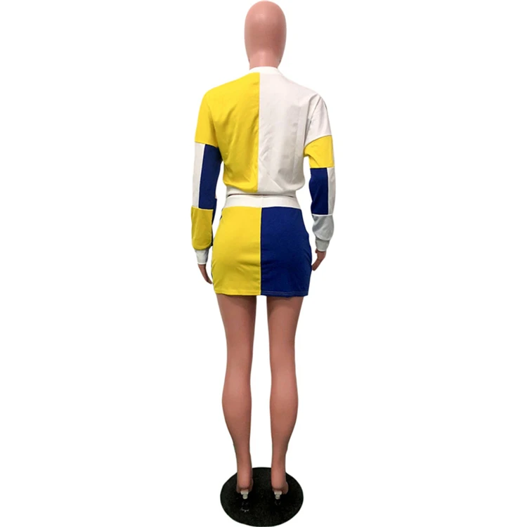Adogirl/цветной женский спортивный костюм в стиле пэчворк; комплект из двух предметов; платье; пуловер с длинными рукавами; свитер; топ+ мини-юбка; одежда для ночного клуба