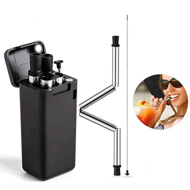 

Foldable Straw Reusable Collapsible Stainless Steel Straw Travel Household Drinking Straws Kitchen Bar Safety Accessories