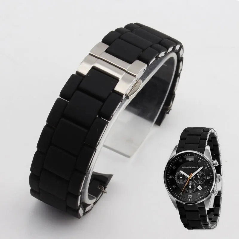 

Rubber watchband Stainless steel in Black silica gel for arman AR5858 male 23mm AR5868 female 20mm watch strap watches band