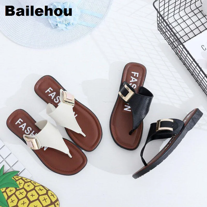 

Bailehou Women Flat Casual Slippers Slip On Slides Belt Buckle Beach Sandals Home Flat Flip Flops Shoes Zapatos De Mujer Sapato