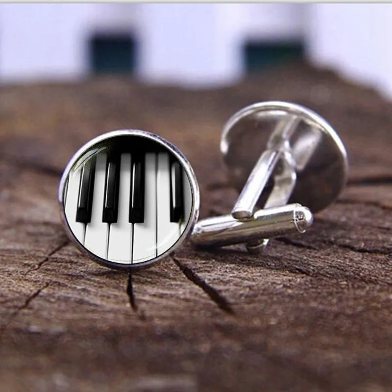

Glass Cabochon Cufflinks Jewelry with Piano Shaped High Quality Cufflinks Tie Clip for Mne Gift