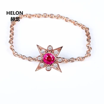 

Solid 18k Rose Gold Genuine Diamonds Ring Finger Chain Natural Ruby Engagement Wedding Women Ring