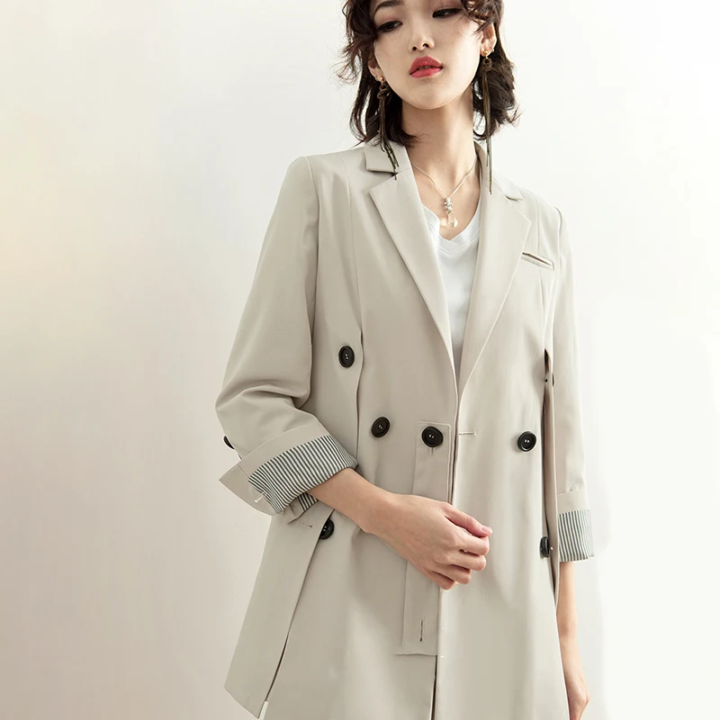 [EAM] Новинка, осенне-зимняя куртка с отворотом, длинным рукавом, бежевая, короткая, на пуговицах, с разрезом, свободная, Женская куртка, модное пальто, JQ290 - Цвет: jacket