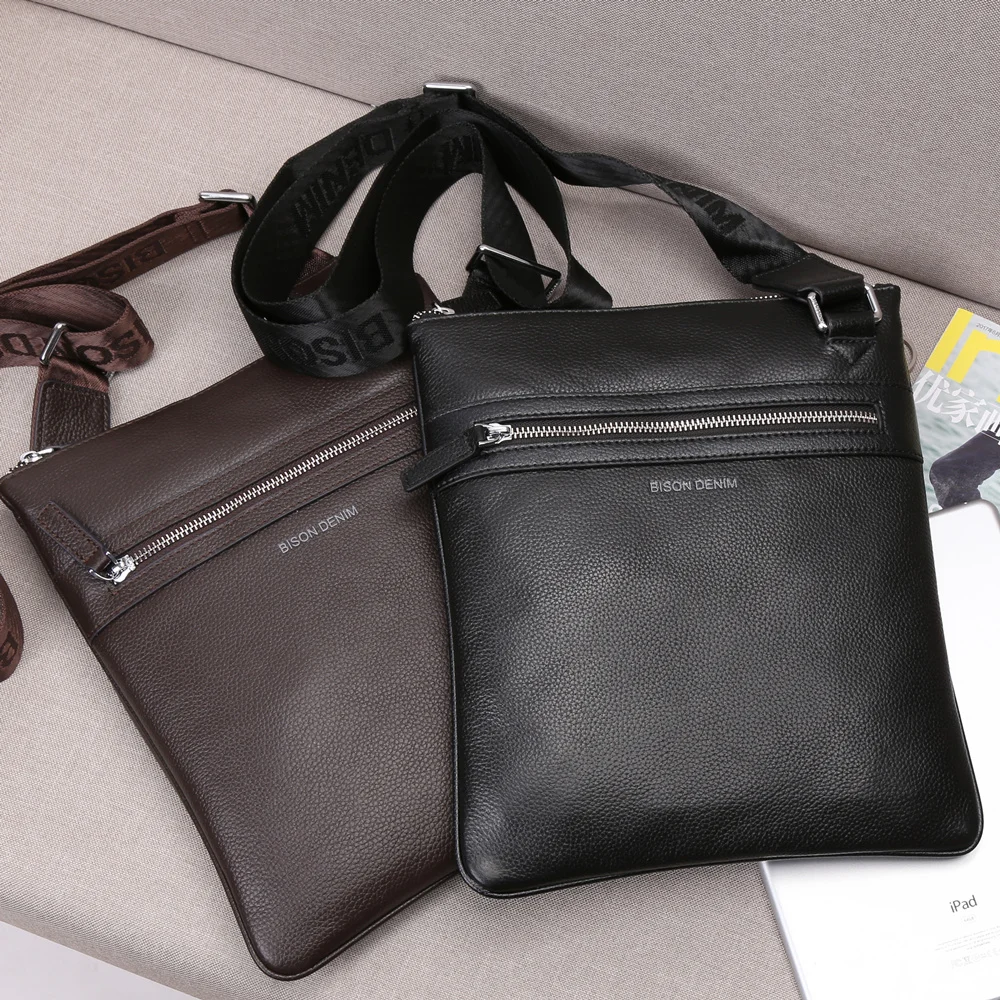 BISON DENIM модная роскошная мужская сумка из натуральной кожи на одно плечо, сумки через плечо, деловые мужские брендовые маленькие сумки-мессенджеры