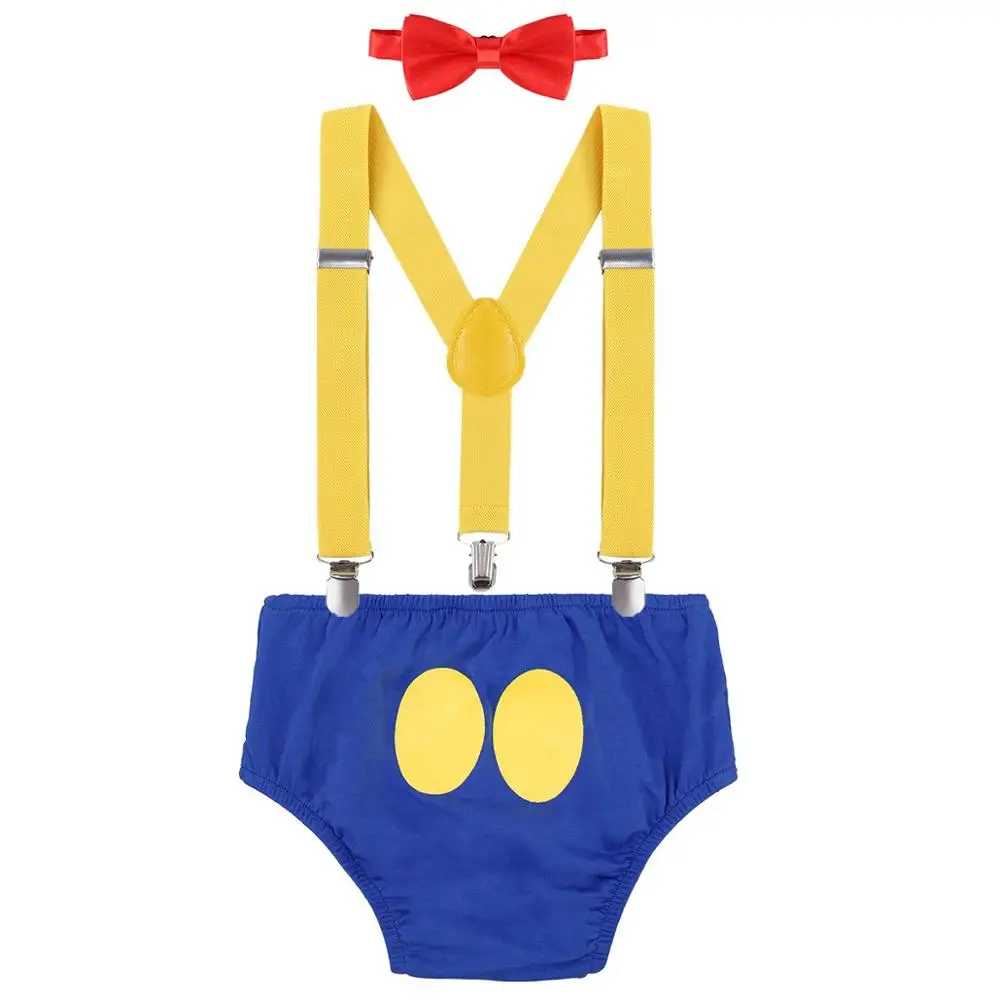 Cake Smash Baby Clothes Cute Mickey Mouse Cosplay Outfit Birthday 1st Birthday for Boy Girls Suspender Outfit Photography Props - Цвет: D