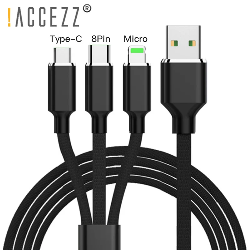 ! ACCEZZ USB кабель для зарядки iPhone X 7 8 6 Plus 3 в 1 Micro Type C Samsung Xiaomi 5 Быстрая линия зарядного