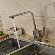 Никель Матовый бортике Кухня Раковина кран поворотный носик смеситель с крышкой пластины