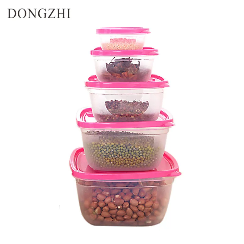

Ecofriendly 5pcs/Set Solid Food Container With Lid Reusable Microwavable Plastic Storage Box Fruit & Dess Bento Lunch Boxs LB012