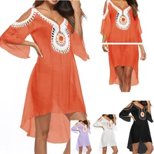 Asymmetry Swim Cover Up Tunic Beach Dress 2019 Summer Women Beach Wear Boho Swimsuit Ups Orange Dresses White Pareo Beachwear
