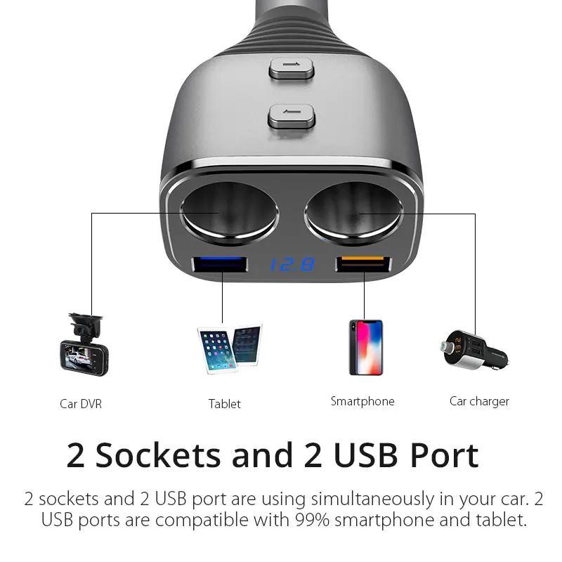 Розетка для автомобильного прикуривателя VANJEW C28 адаптер питания с двумя usb