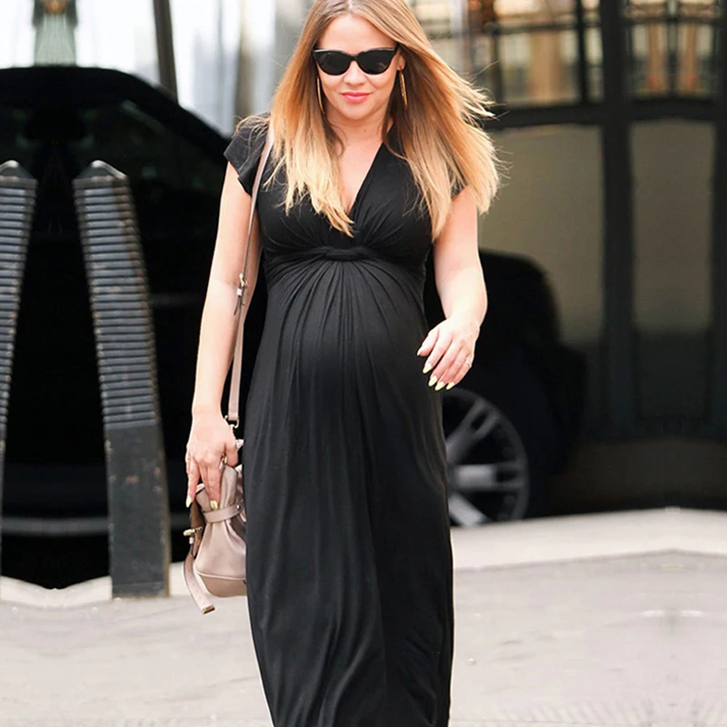 

Maternity Photo Shooting Sexy V Neck Tencel Long Dress Maternity Photography Props Pregnant Dresses Pregnancy Photo Baby Shower