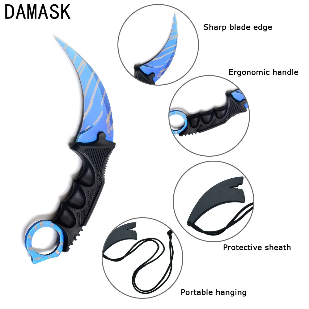 DAMASK Brand Hawk Karambit Stainless Steel Blade Neck Knife With Sheath Portable Pocket Outdoor Climbing Knife Practice Tools