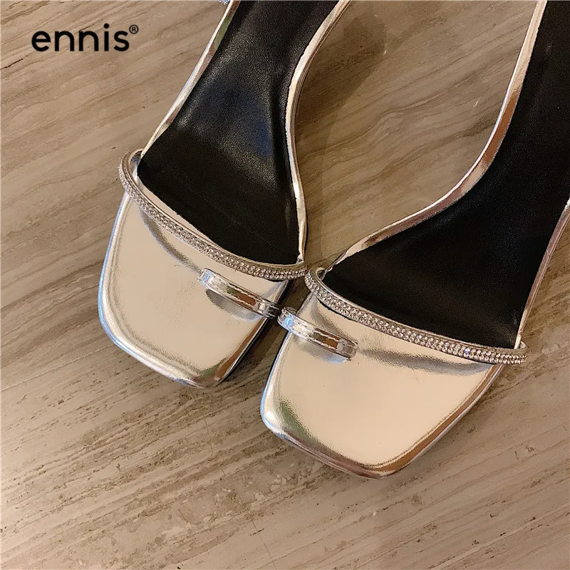 ENNIS/Коллекция года; сандалии-гладиаторы; женские кожаные сандалии из овечьей кожи с ремешком на щиколотке и стразами; летние туфли на высоком каблуке; S979