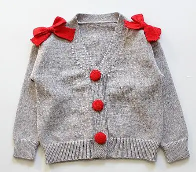 Rlyaeiz/ г. осенне-зимний Кардиган для маленьких девочек от 2 до 7 лет, свитер детские вязаные свитера с бантом, одежда для детей - Цвет: grey