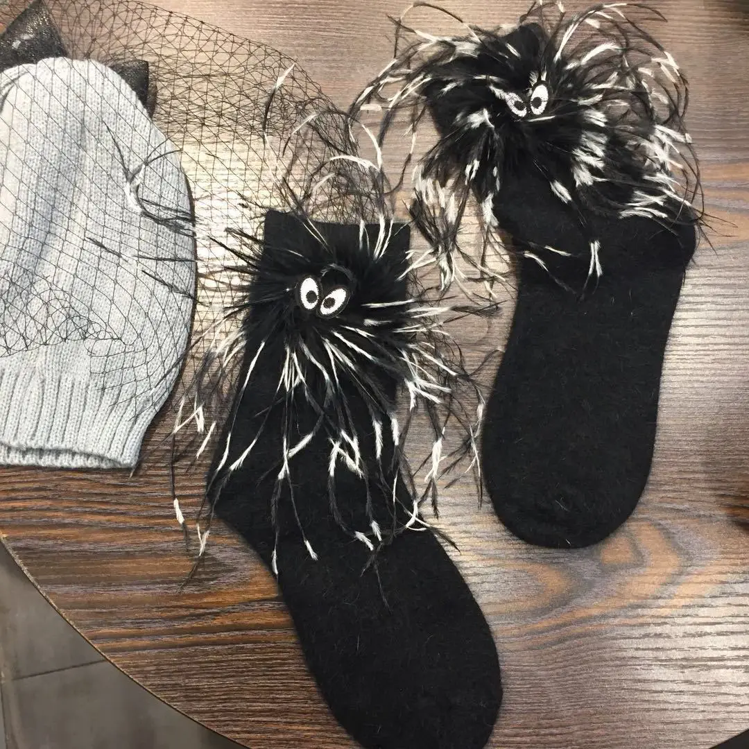 

PEONFLY Manual funny Socks Tide Dark Ghost Rabbit Wool Thickening Keep Warm Personality Originality Medium Woman Socks