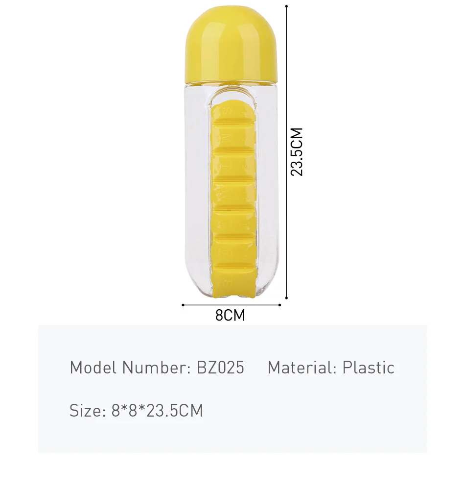 600 мл пластиковый комбинированный ежедневный контейнер для таблеток, органайзер, бутылки для питьевой воды, пластиковая Герметичная Бутылка, стакан, брендовый открытый BPA бесплатно