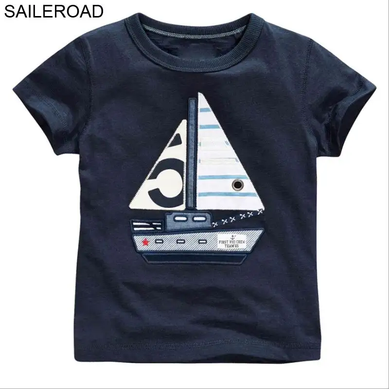 SAILEROAD/Летняя футболка для маленьких мальчиков 1-7 лет, Детская короткая одежда для мальчиков и девочек, хлопок, костюм с рисунком для маленьких детей - Цвет: 2389 navy blue