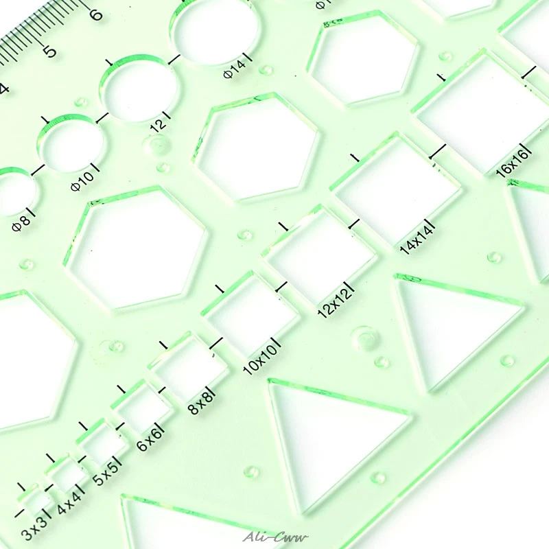 

Plastic Circle Square Hexagon Geometric Template Ruler Stencil Measure Tool NEW