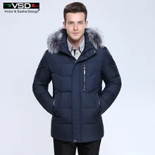 Виктор и Саша Дизайн Толстый Теплый Зимний Отдых Хлопка Мягкой Пуховик Мужчин Долго Шляпу Съемный Пальто Парки Подлинная мех Большой Размер