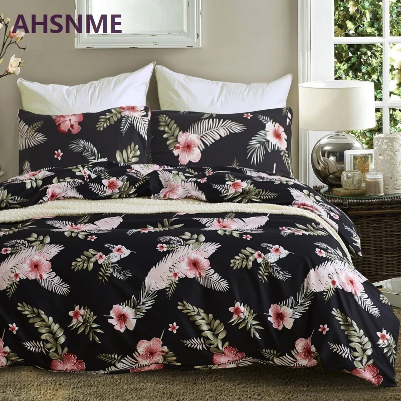 AHSNME Many pink flowers in dark black Bedding Set American Size