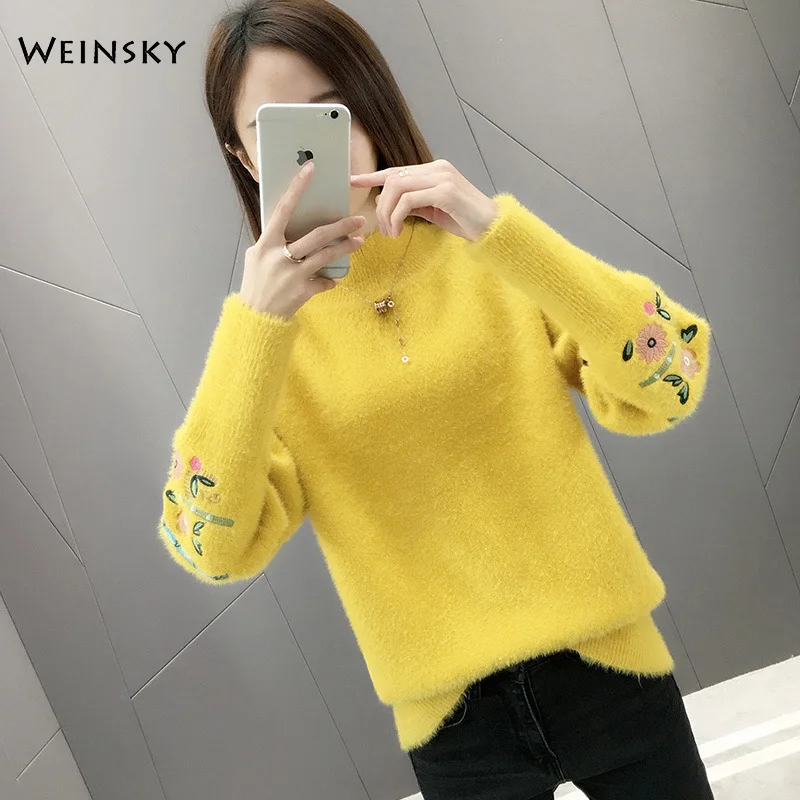 Women Knitted Sweater And Pullovers Korean Fashion Style Turtleneck Sweaters Autumn And Winter New Wool Yellow Sweater