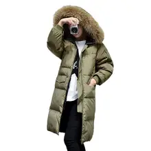 2016 Women Winter White Duck Down Jacket Plus Size Real Fur Collar Hooded Down Coat Thicken Warm Long Overcoat Loose PW0725