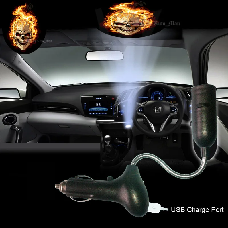

Flaming Ghost Skull Logo Car Cigarette Laser Projector Ghost Shadow Decorative Atmosphere LED Light #B0326