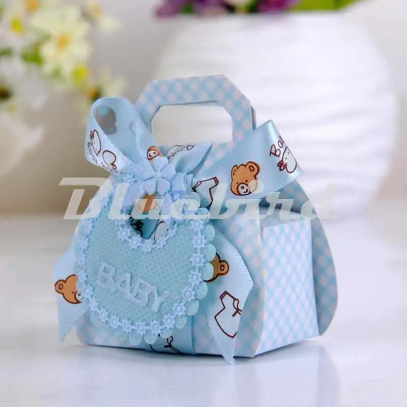 12 шт. Baby Shower конфетница, детская шоколад коробка карты Бумага Baby Bear пользу коробка с лентой лук и теги