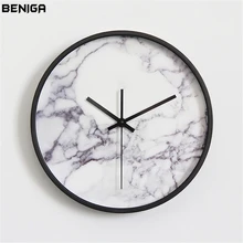 

Minimalist Marble Pattern Wall Clock Fashionable Vogue European Luxury Unique Round Silently Quartz Needle Wall Clock for Decor