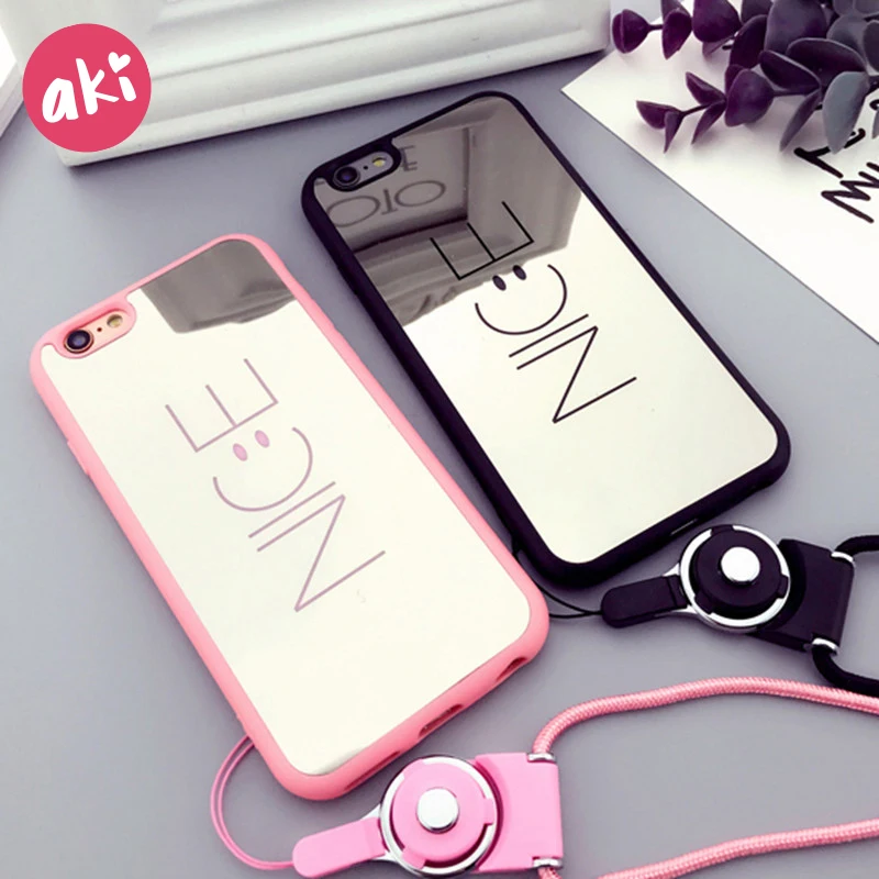 AKI Phone Case Mirror Reflection Soft TPU for iPhone 7 8 Plus Luxury Letter Smile NICE Back Cover 6s 6 |