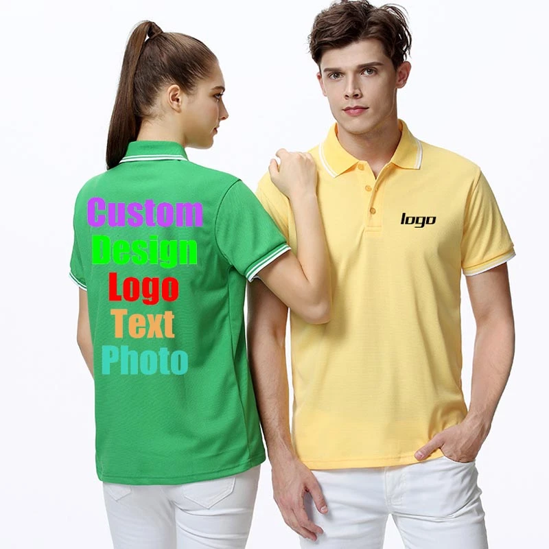 Camiseta con Logo personalizado camisa con estampado de foto y texto, con botones de manga y tipo Polo, Unisex|Polo| - AliExpress