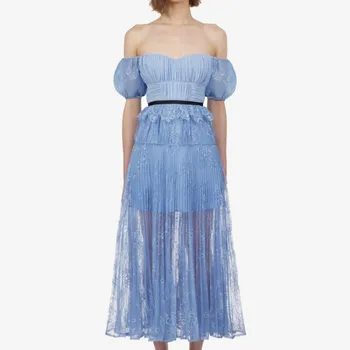 

Retro Women's Maxi Long Dress Lace Ruffles Patchwork Ladies Sexy Off Shoulder Backless Vacation Dresses Feminine Party Vestidos