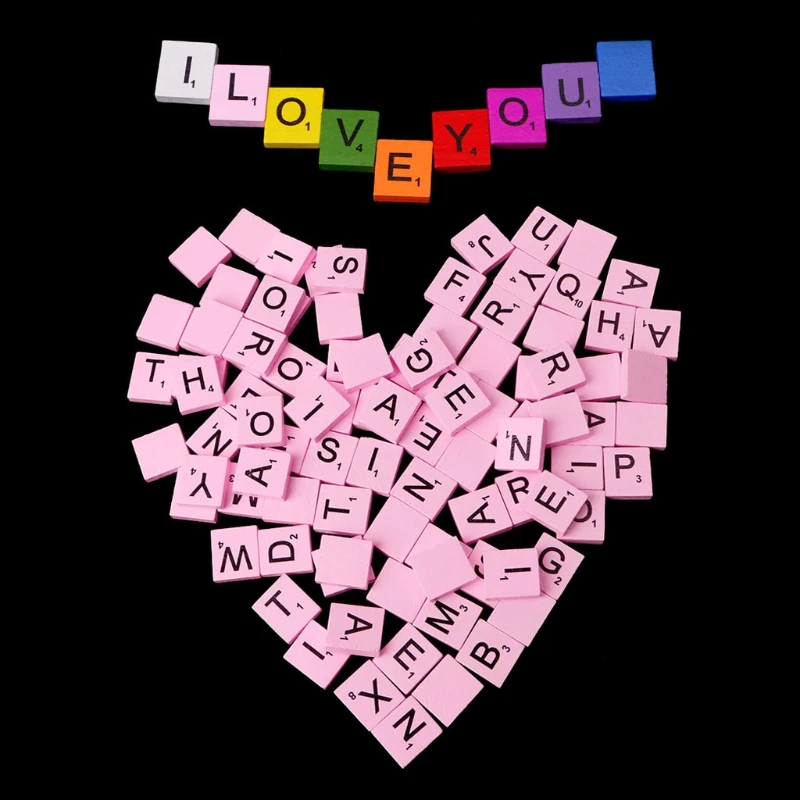 100 ⑤ упак. Деревянные красочные Scrabble плитки Смешанные Буквы лакированные Алфавит